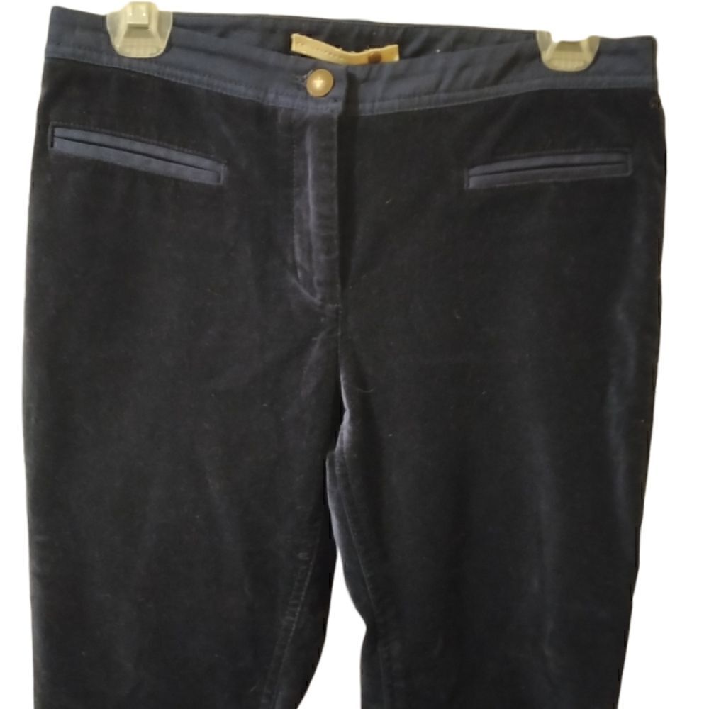 Leifsdottir for Anthropologie dark blue velvet skinny pants with lace up ankle